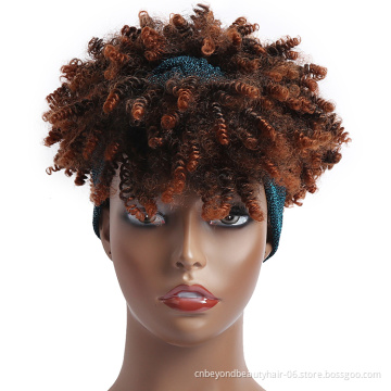 Afro Yaki Kinky Fluffy Synthetic Wrap Wigs Drawstring Kinky Curly Hair Headband Wig
